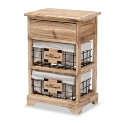 Baxton Studio Madra Modern and Contemporary Oak Brown Finished Wood and 1-Drawer End Table With Baskets